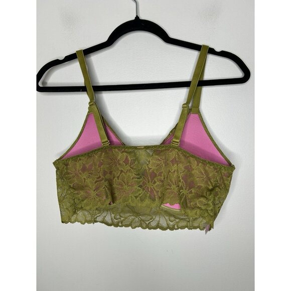 Pink Victoria's Secret Bralette Women's Green Lace Padded Bra Size Large - Picture 7 of 7
